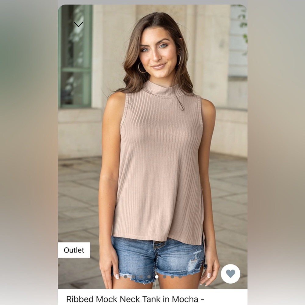 EUC Grace& Lace Ribbed Mock Neck Tank in Mocha